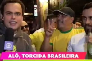 Torcedor surpreende transmissão da Globo com pedido por hexa e Flávio Bolsonaro
