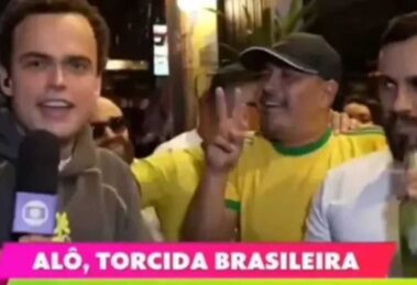 Torcedor surpreende transmissão da Globo com pedido por hexa e Flávio Bolsonaro