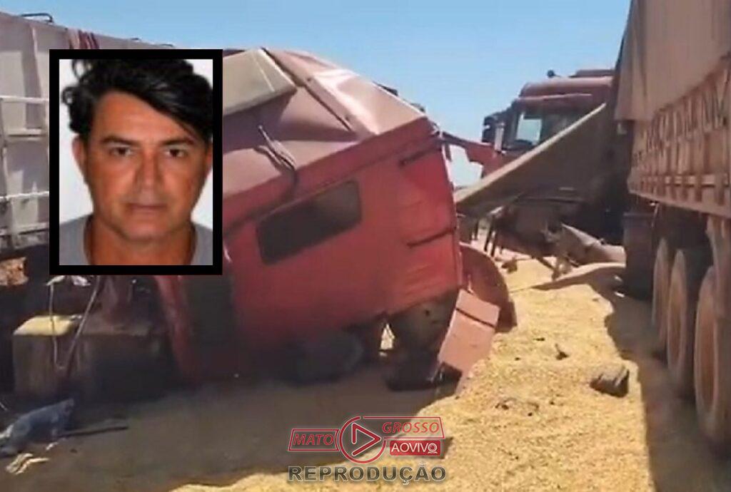 Motorista de 58 anos morre em violenta batida entre carretas na Mt-438