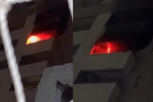 Bombeiros evitam tragédia ao controlar fogo no 13º andar de prédio evacuado em Cuiabá