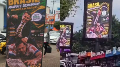 Montagem de Bolsonaro agredindo paraguaio provoca retirada de painéis no Paraguai.