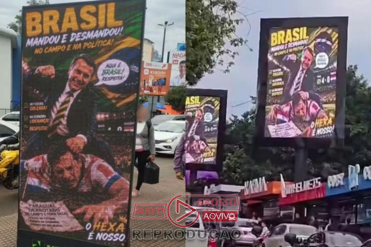 Montagem de Bolsonaro agredindo paraguaio provoca retirada de painéis no Paraguai.