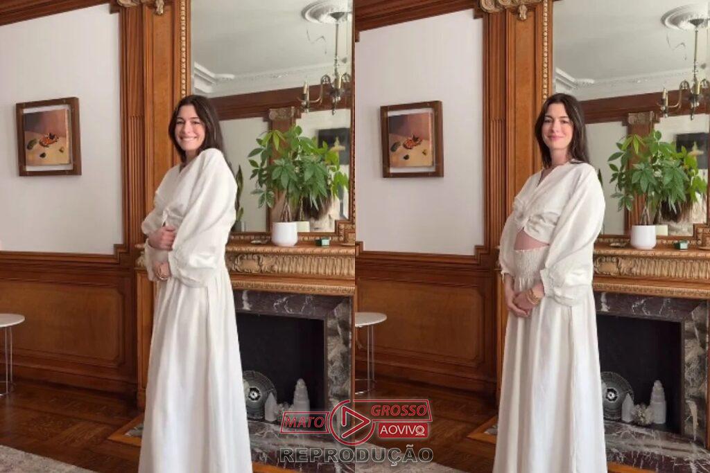 Anne Hathaway surpreende fãs ao anunciar terceira gravidez com vídeo da barriga