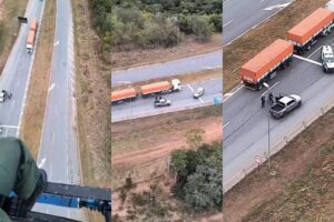 Prisão espetacular de ladrão de Hilux na Br-070 em Jangada é flagrada por helicóptero
