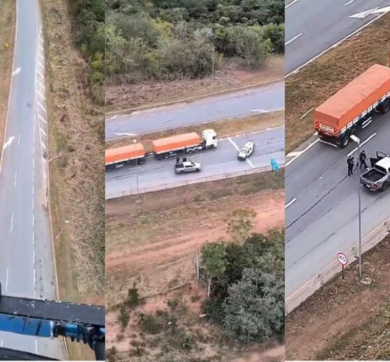 Prisão espetacular de ladrão de Hilux na Br-070 em Jangada é flagrada por helicóptero