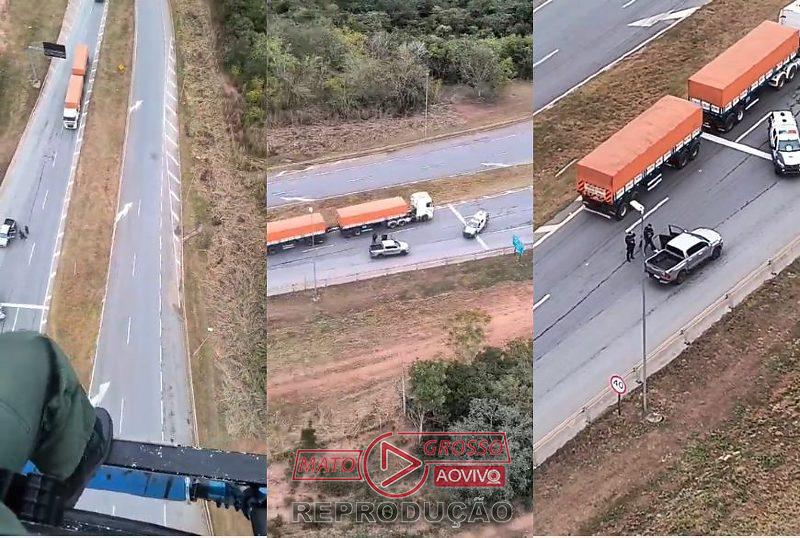 Prisão espetacular de ladrão de Hilux na Br-070 em Jangada é flagrada por helicóptero
